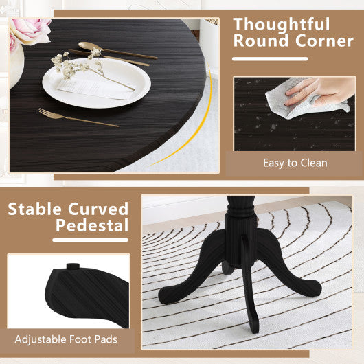 Wooden Dining Table with Round Tabletop and Curved Trestle Legs-Black