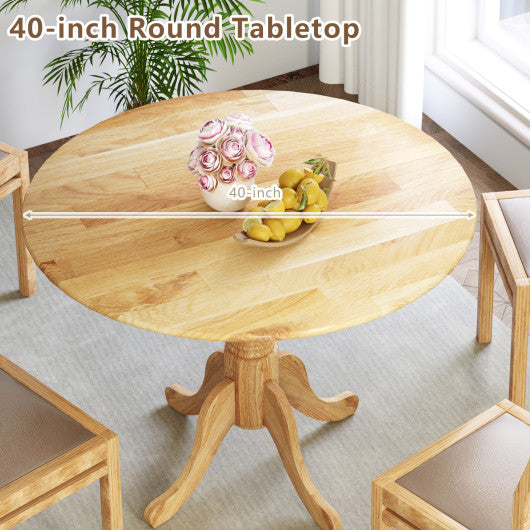 Wooden Dining Table with Round Tabletop and Curved Trestle Legs-Natural