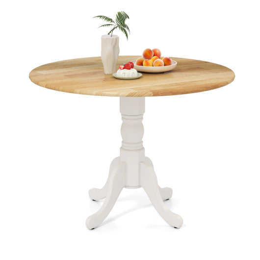 Wooden Dining Table with Round Tabletop and Curved Trestle Legs-Natural & White