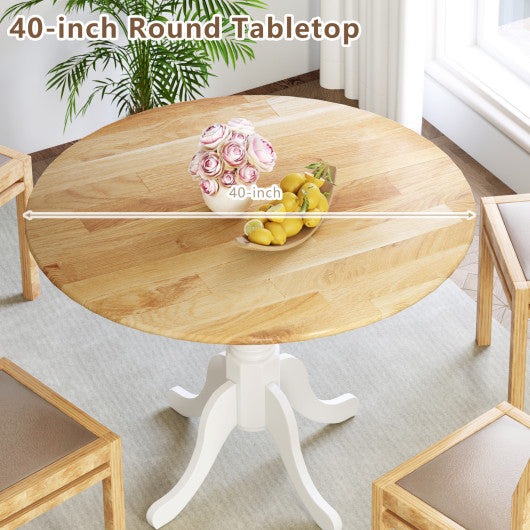 Wooden Dining Table with Round Tabletop and Curved Trestle Legs-Natural & White