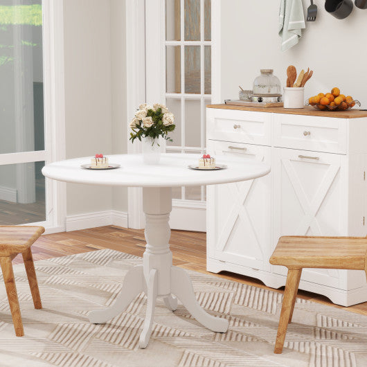 Wooden Dining Table with Round Tabletop and Curved Trestle Legs-White