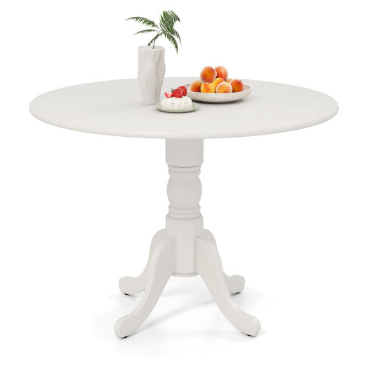 Wooden Dining Table with Round Tabletop and Curved Trestle Legs-White