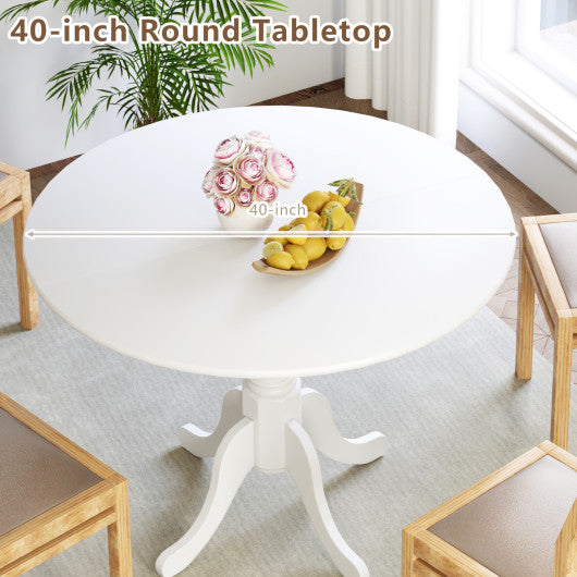 Wooden Dining Table with Round Tabletop and Curved Trestle Legs-White