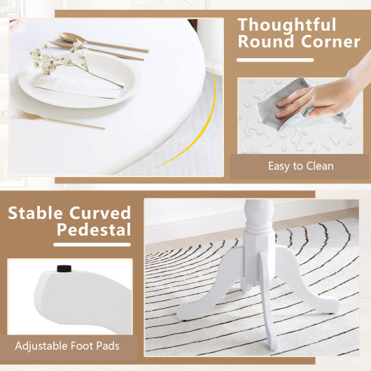 Wooden Dining Table with Round Tabletop and Curved Trestle Legs-White