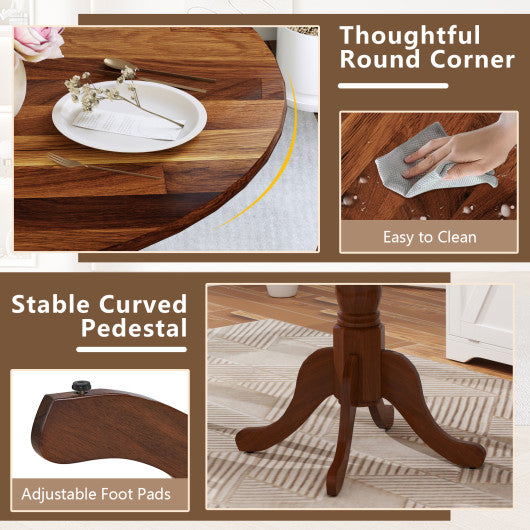 Wooden Dining Table with Round Tabletop and Curved Trestle Legs-Walnut