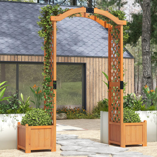 Wooden Garden Arbor with Planter and Trellis for Climbing Plants Decorations-Orange