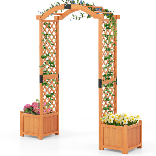 Wooden Garden Arbor with Planter and Trellis for Climbing Plants Decorations-Orange