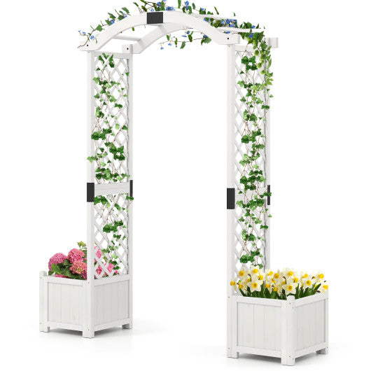 Wooden Garden Arbor with Planter and Trellis for Climbing Plants Decorations-White