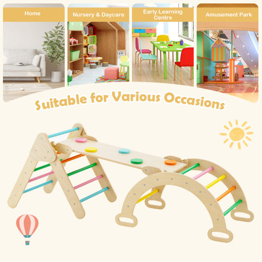 5-in-1 Wooden Kids Climber Toys with Triangle Arch Ramp-Multicolor