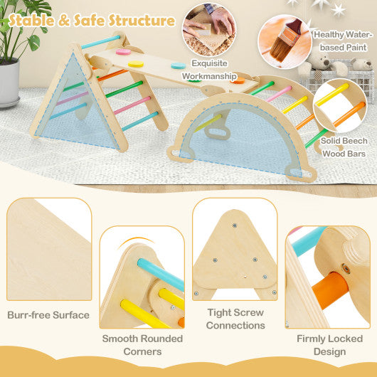 5-in-1 Wooden Kids Climber Toys with Triangle Arch Ramp-Multicolor
