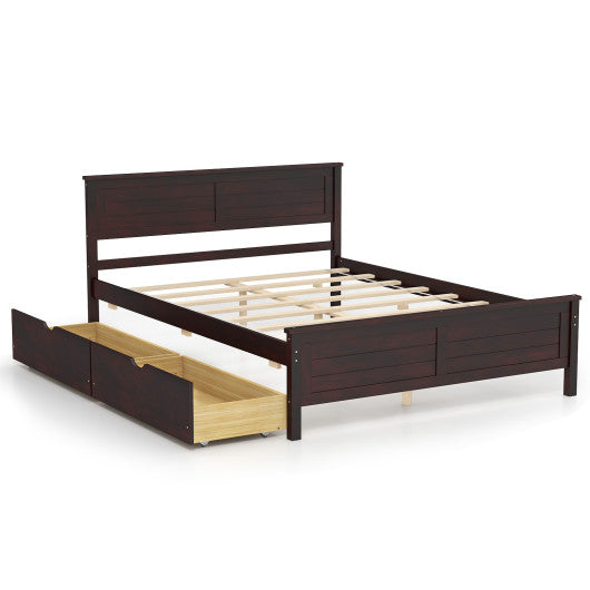 Full Size Bed Frame with Storage Drawers and Solid Wood Headboard-Espresso