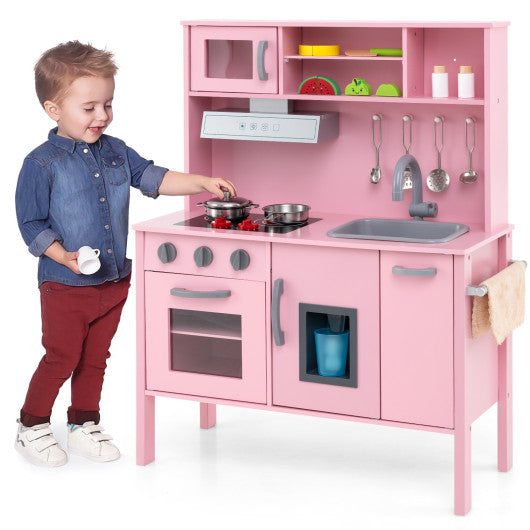 Wooden Pretend Play Kitchen Set for Toddlers-Pink