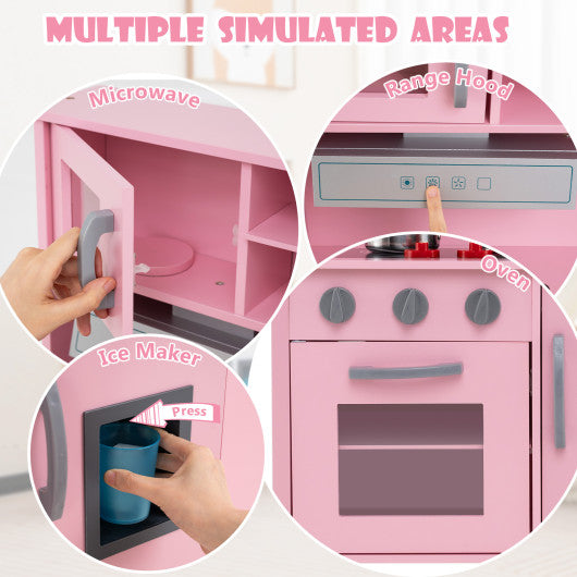 Wooden Pretend Play Kitchen Set for Toddlers-Pink