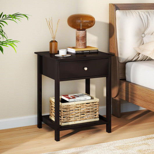 Wooden Storage Shelf with Drawer for Bedroom and Living Room-Brown