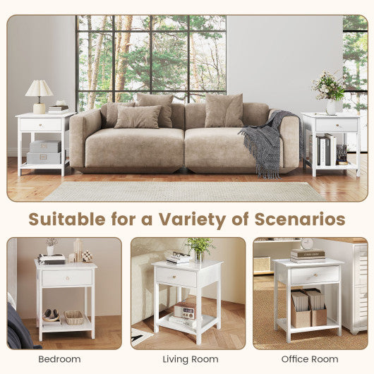 Wooden Storage Shelf with Drawer for Bedroom and Living Room-White