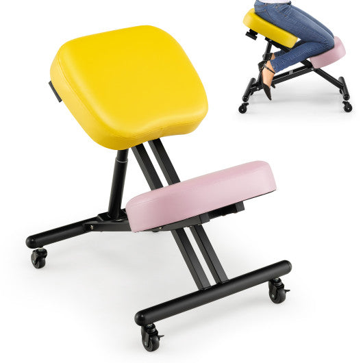 Adjustable Ergonomic Kneeling Chair with Upgraded Gas Spring Rod and Thick Foam Cushions-Yellow