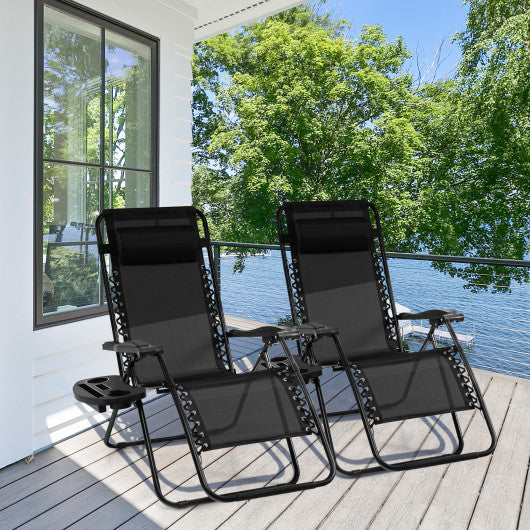 Outdoor Folding Zero Gravity Reclining Lounge Chair with Utility Tray-Black