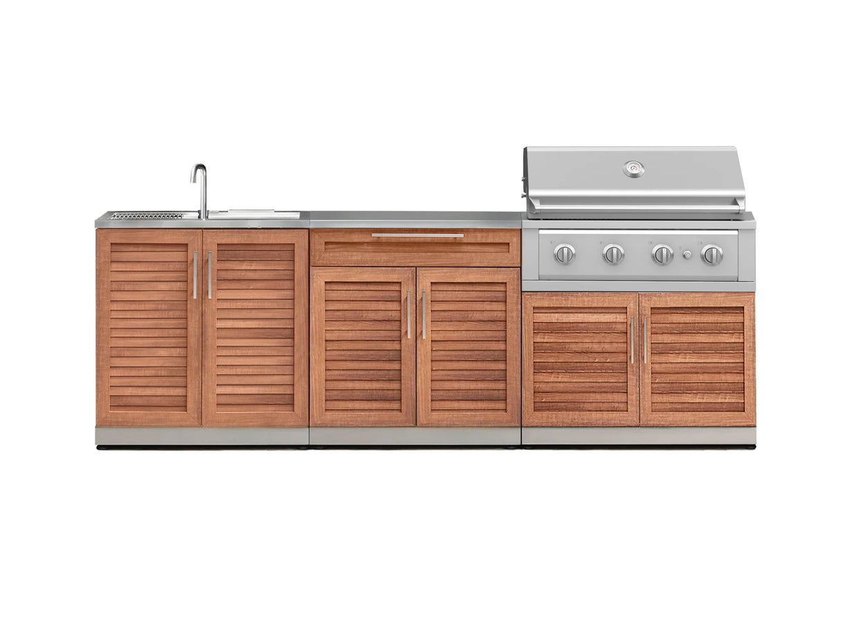 Outdoor Kitchen Stainless-Steel 5 Piece Cabinet Set with Bar, Sink, Grill Cabinet, Performance Grill, and Countertop