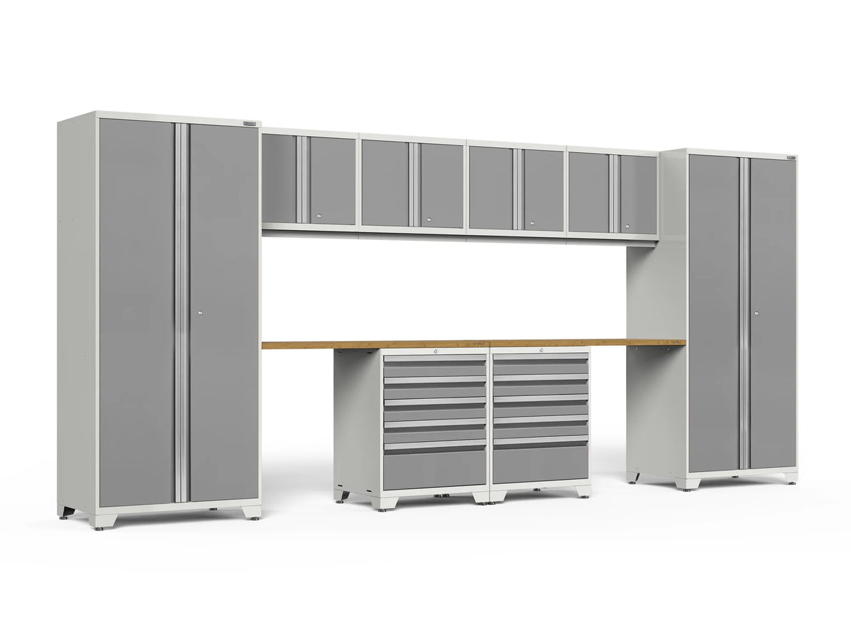 Pro Series 10 Piece Cabinet Set with Lockers, Wall, Tool Drawer Cabinets, and 56 In. Worktop