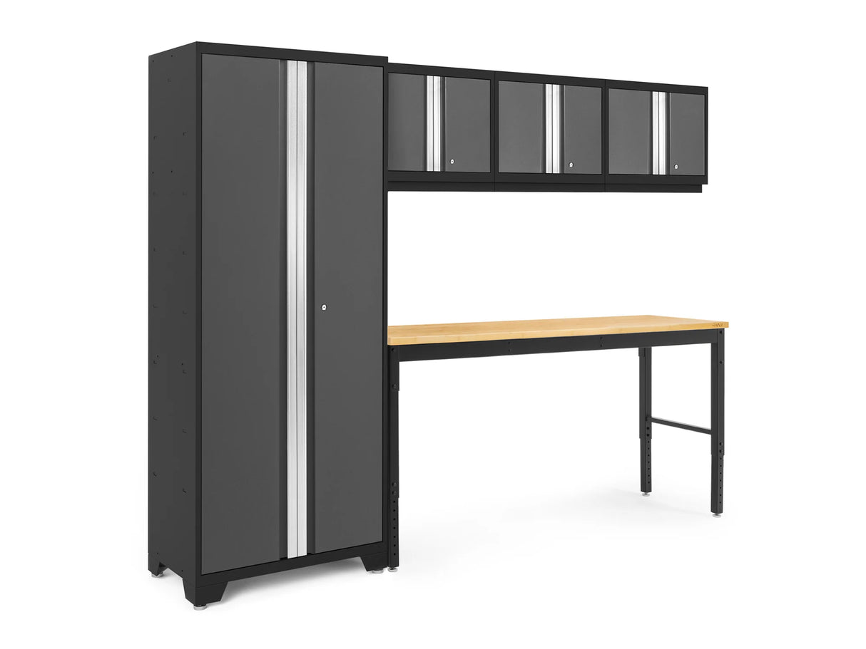 Bold Series 5 Piece Cabinet Set with Multi-Use Locker, Wall Cabinet, and Workbench