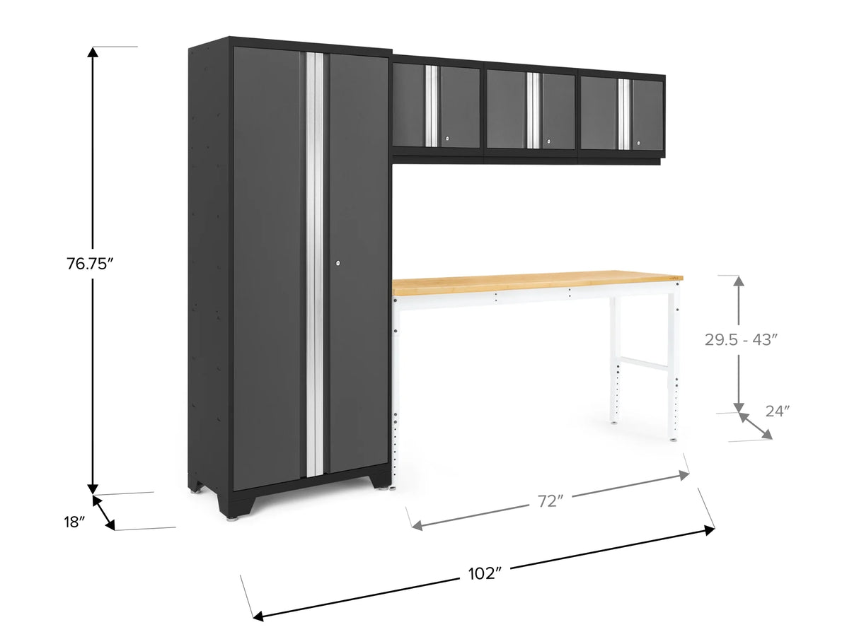 Bold Series 5 Piece Cabinet Set with Multi-Use Locker, Wall Cabinet, and Workbench