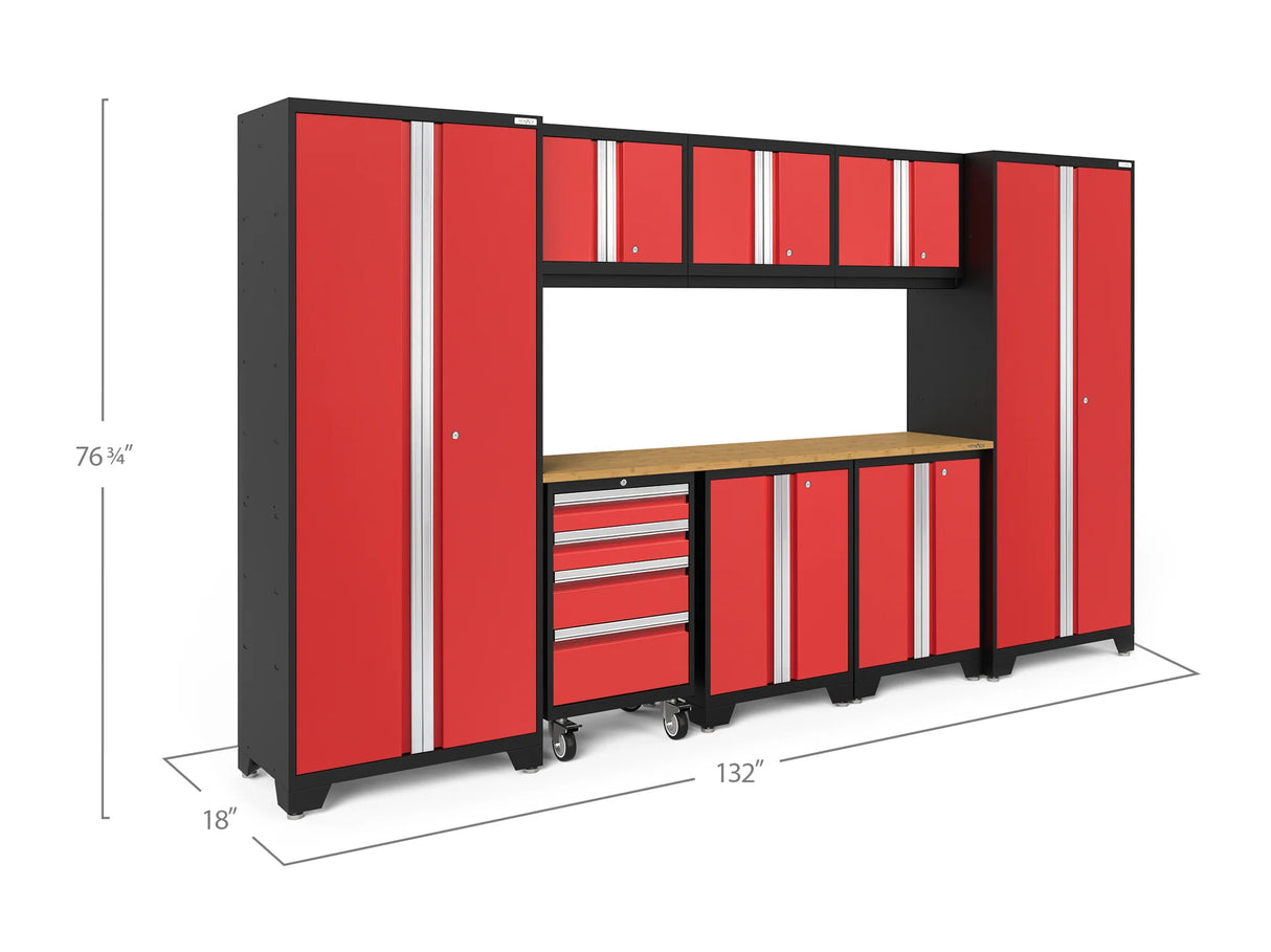 Bold Series 9 Piece Cabinet Set with 2 Base, Tool, Wall Cabinets and 30 In. Lockers