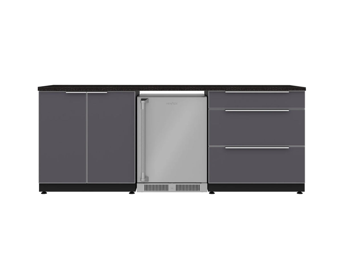 Outdoor Kitchen Aluminum 5 Piece Cabinet Set with 3-Drawer, 2-Door Cabinet, Countertops and Fridge
