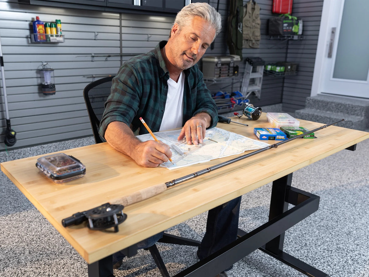 56 In. Manual Adjustable Height Worktable with Drawer