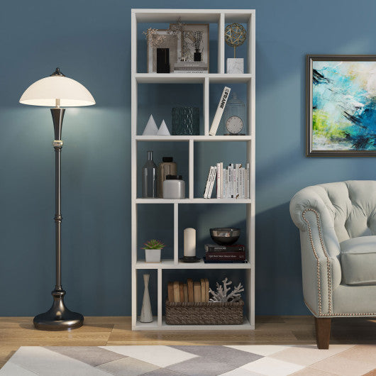 66 Inch Tall 5 Tiers Wood Bookshelf with 10 Open Compartments-White