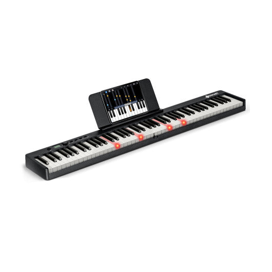 88-Key Folding Electric Lighted Piano Full-Size Portable Keyboard MIDI-Black