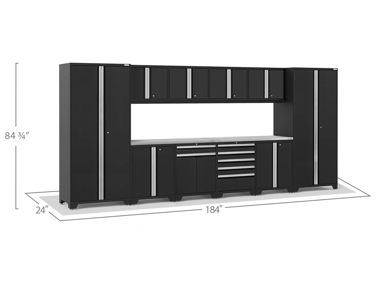 Pro Series 12 Piece Cabinet Set with Lockers, Base, Wall, Tool Drawer Cabinet and 56 In. Worktop