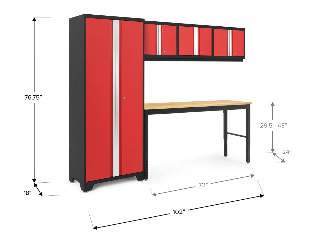 Bold Series 5 Piece Cabinet Set with Multi-Use Locker, Wall Cabinet, and Workbench