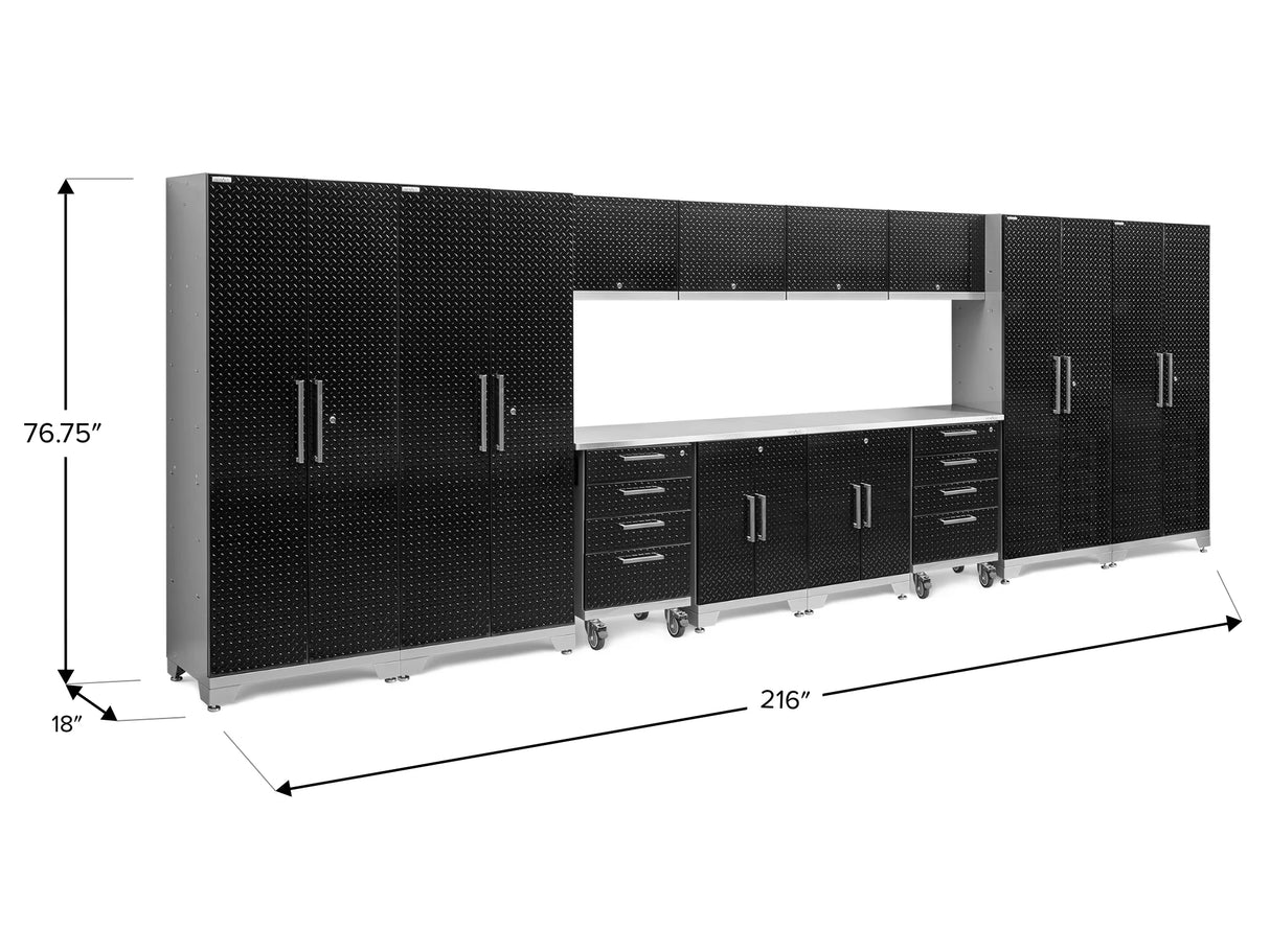 Performance Diamond Plate Limited Edition 14 Piece Cabinet Set with Tool, Base, Wall Cabinets, 30 In. Lockers and Worktop