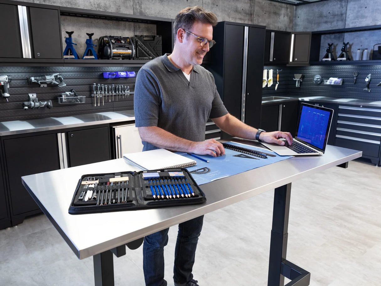 56 In. Manual Adjustable Height Worktable with Drawer