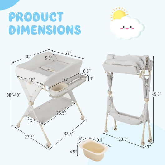Baby Diaper Changing Table with Water Basin Wheel-Gray