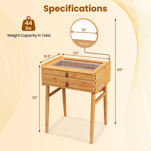 Bamboo Makeup Vanity Table with Stool and Rotating Mirror