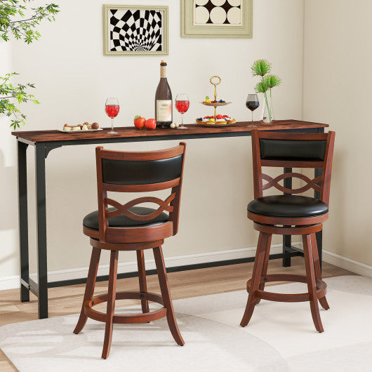 Bar Stools Set of 2 with Rubber Wood Frame and Faux Leather Upholstered Seat-24 Inch