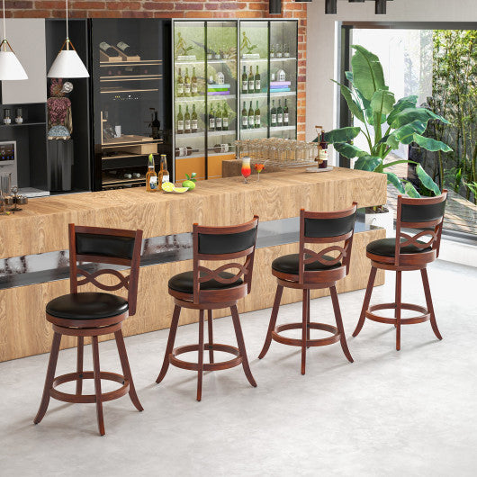 Bar Stools Set of 2 with Rubber Wood Frame and Faux Leather Upholstered Seat-24 Inch