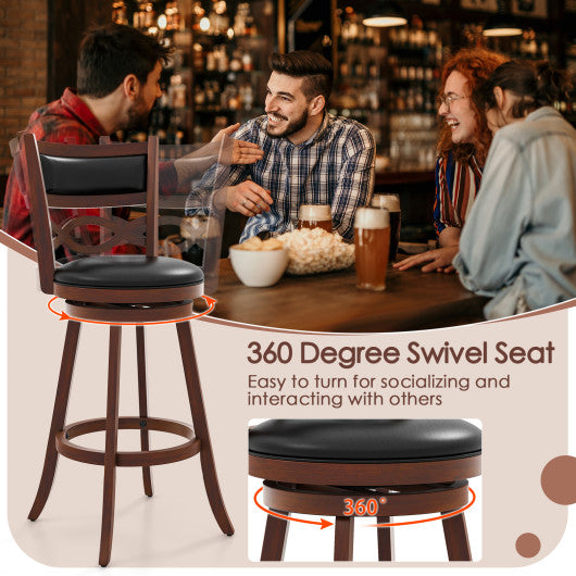 Bar Stools Set of 2 with Rubber Wood Frame and Faux Leather Upholstered Seat-29 Inch