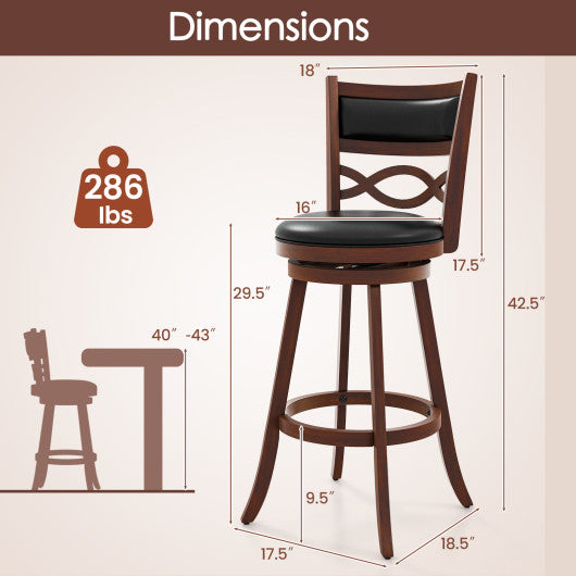 Bar Stools Set of 2 with Rubber Wood Frame and Faux Leather Upholstered Seat-29 Inch