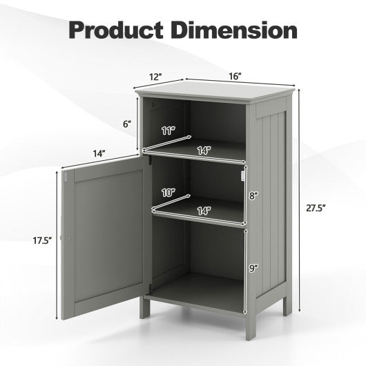 Bathroom Freestanding Adjustable Shelf Floor Storage Cabinet-Gray