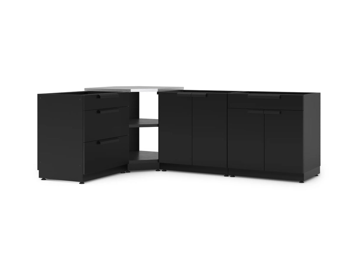 Outdoor Kitchen Stainless Steel 4 Piece Cabinet Set with Corner Shelf, 2-Door, 3-Drawer and Bar Cabinet