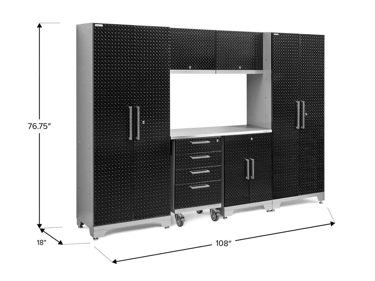 Performance Diamond Plate Limited Edition 7 Piece Cabinet Set with Tool, Base, Wall Cabinets, 30 In. Lockers and Worktop