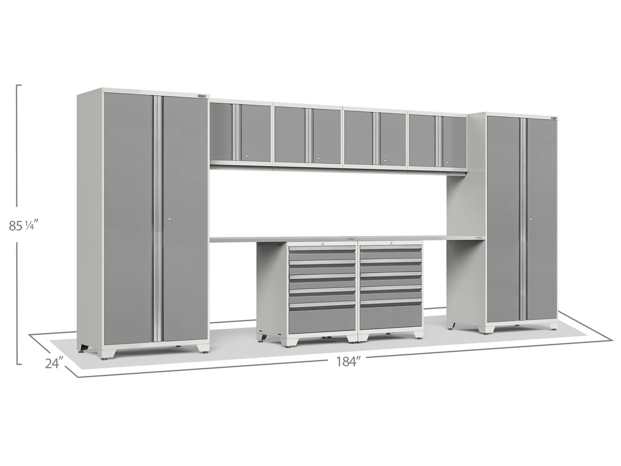 Pro Series 10 Piece Cabinet Set with Lockers, Wall, Tool Drawer Cabinets, and 56 In. Worktop