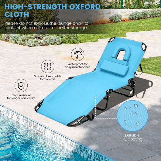 Beach Chaise Lounge Chair with Face Hole and Removable Pillow-Turquoise
