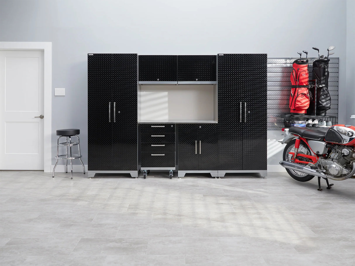 Performance Diamond Plate Limited Edition 7 Piece Cabinet Set with Tool, Base, Wall Cabinets, 30 In. Lockers and Worktop