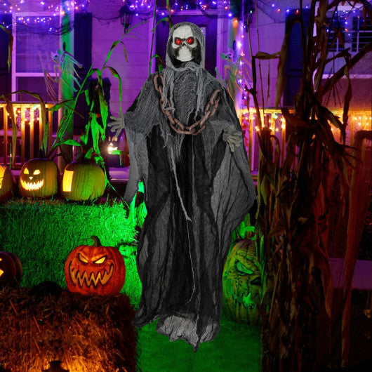 6.4 Feet Halloween Standing Grim Reaper with Lighted Eyes and Terrifying Sounds