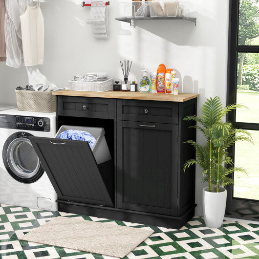 Kitchen Tilt Out Trash Cabinet with 2 Drawers and Adjustable Shelf-Black