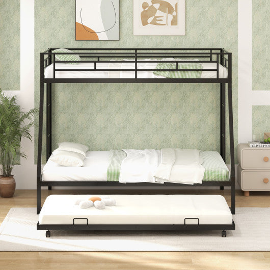 Twin Over Full Bunk Bed Frame with Trundle for Guest Room-Black