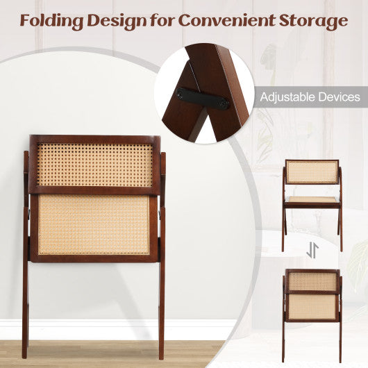 Foldable Dining Chairs Set of 2 with Woven Rattan Backrest-Brown